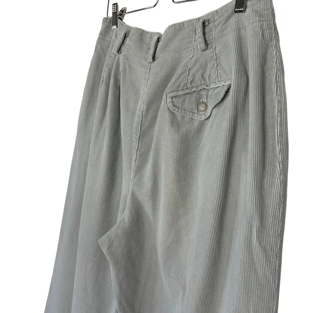 VTG Lizsport Corduroy High Rise Pants Pleated Front Spring Blue Gray Size 14